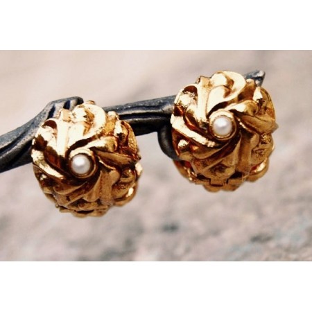 Antique Gold Flower Cap Stud Earrings